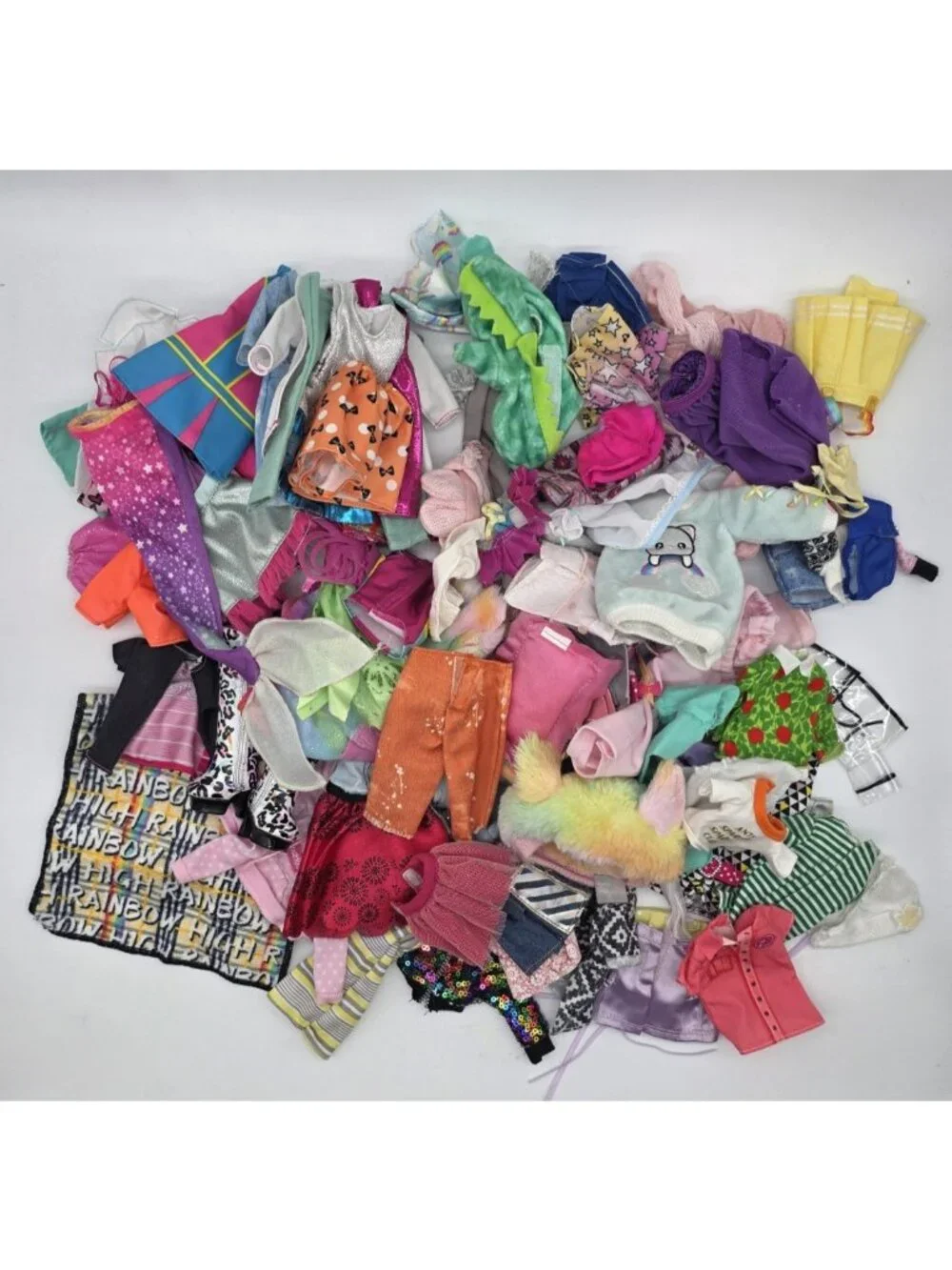 Barbie & Rainbow High Doll Clothing Lot of 65 Mixed Clothes Dress Tops